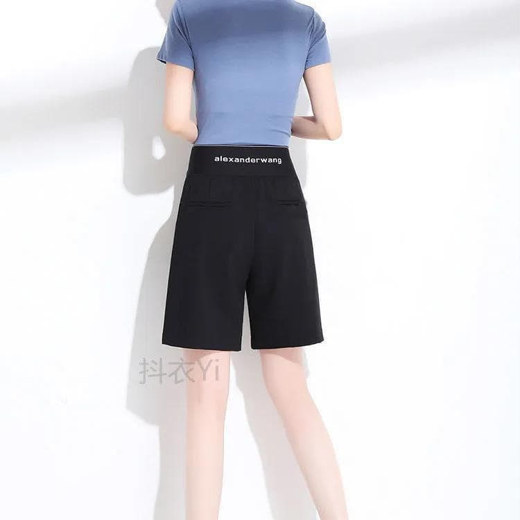 Shorts Women Summer Loose Slimming 2026 New Solid Color Wide-Leg Straight Hong Kong Style Thin Mid-Length Pants High Waist