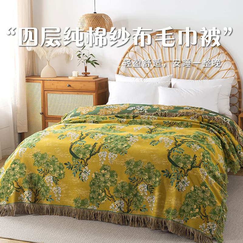 Cross-border export Amazon hit European floral pattern pure cotton tasseled cover blanket towel blanket double-sided usable sofa throw