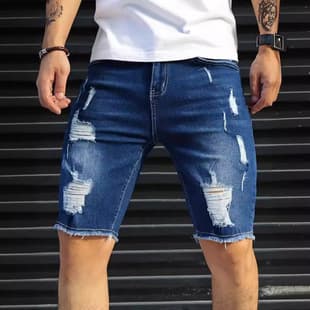 Premium Cross-Border Casual Denim Shorts Summer Men's Pants Slim Fit 5-Inch Distressed Fashion Jeans for Standalone Sites