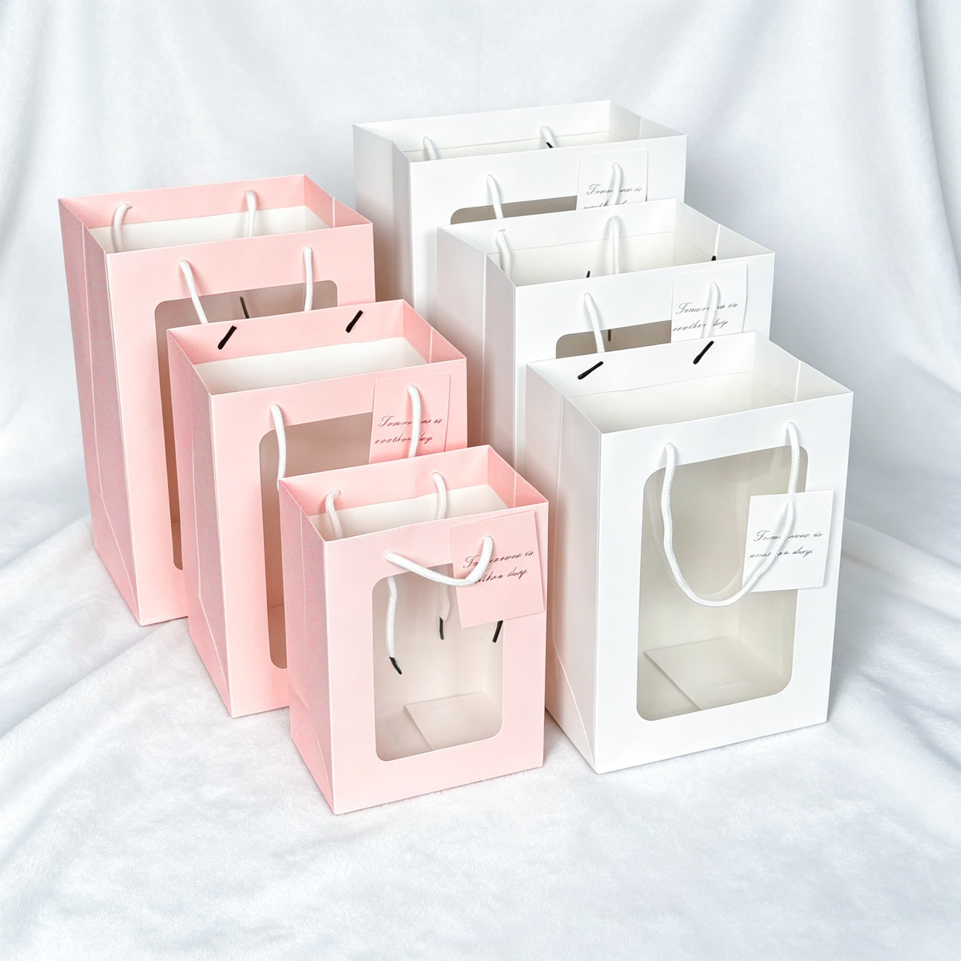Custom Handbag with Window for Flowers Bouquet Gift Bag Transparent Display Bag Souvenir Bag Paper Gift Bag