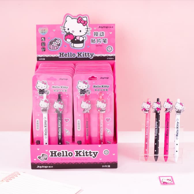 YueMu New Kitty Sticker Gel Pen Cute Cartoon Clip Hello Kitty Student 0.5mm Retractable Black Pen In Stock