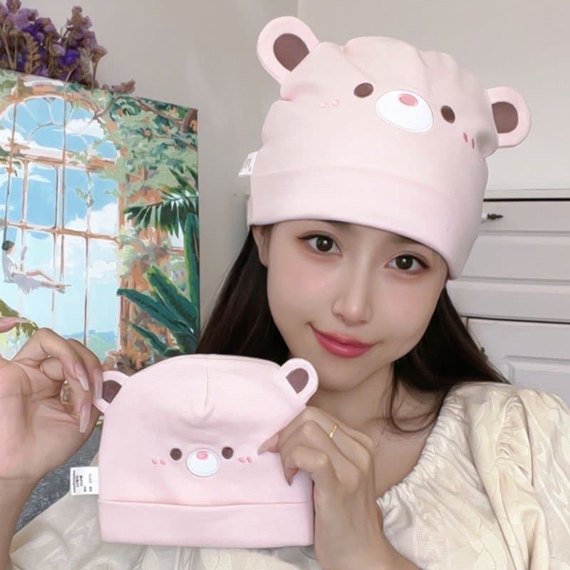 Autumn and Winter Cute Maternity Hat Double-Layer Pure Cotton Thick Warm Windproof Hat for Postpartum Women