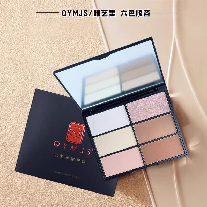 Six-Color Contour Powder Palette with Highlighter and Shading, Dual-Use for Face and Nose Shadow, Makeup Artist qymjs