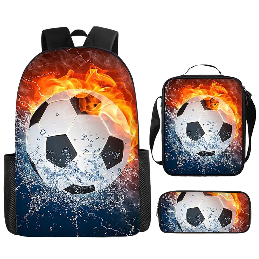 Cross-Border Best-Selling Football Backpack 3-Piece Set Large Capacity Storage Dual-Shoulder Bag Kids Casual Load-Reducing Backpack Outdoor Wholesale