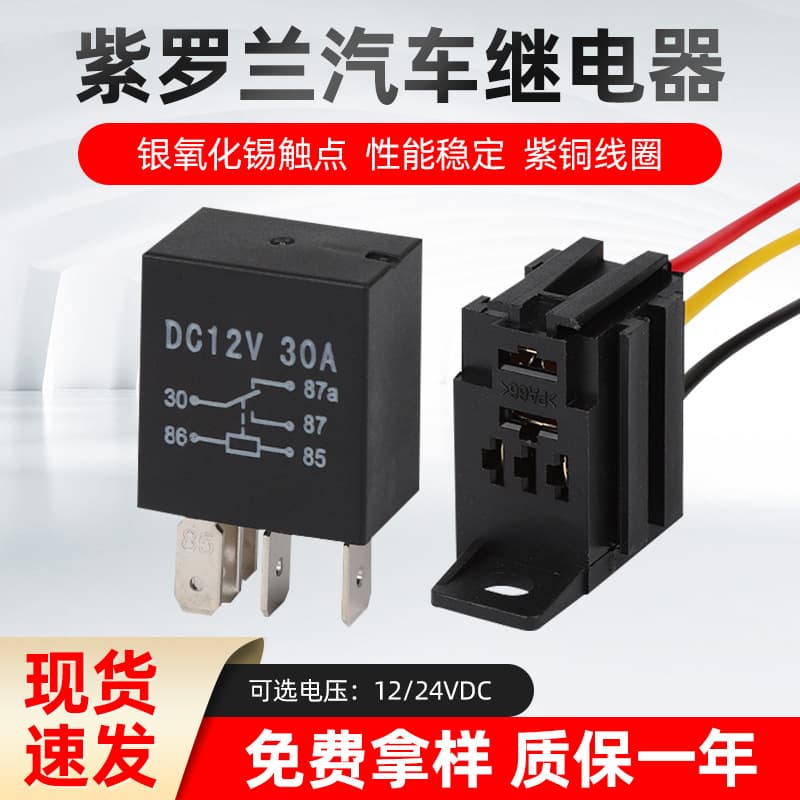 Small Relay 12V/24V 30A/40A High Current 4-Pin 5 Violet Automotive Fuel Pump Starter Relay