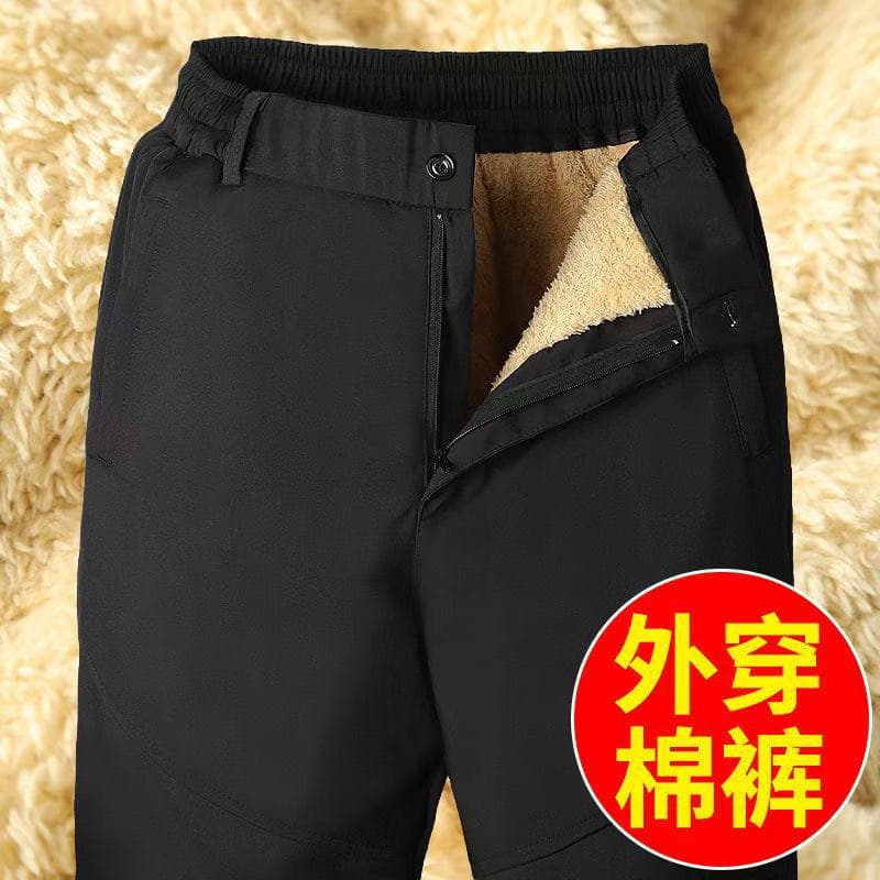 Northeast Warm Casual Pants for Dad, Fleece-Lined Trousers for Men, New Autumn/Winter Style, Thick Cotton Pants for Middle-Aged and Elderly, Wear-Out Design