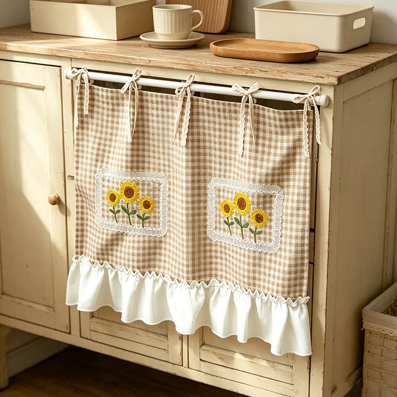 Countryside fresh short curtain lace door curtain no punching lattice half blackout bay window decoration half curtain curtain kitchen curtain