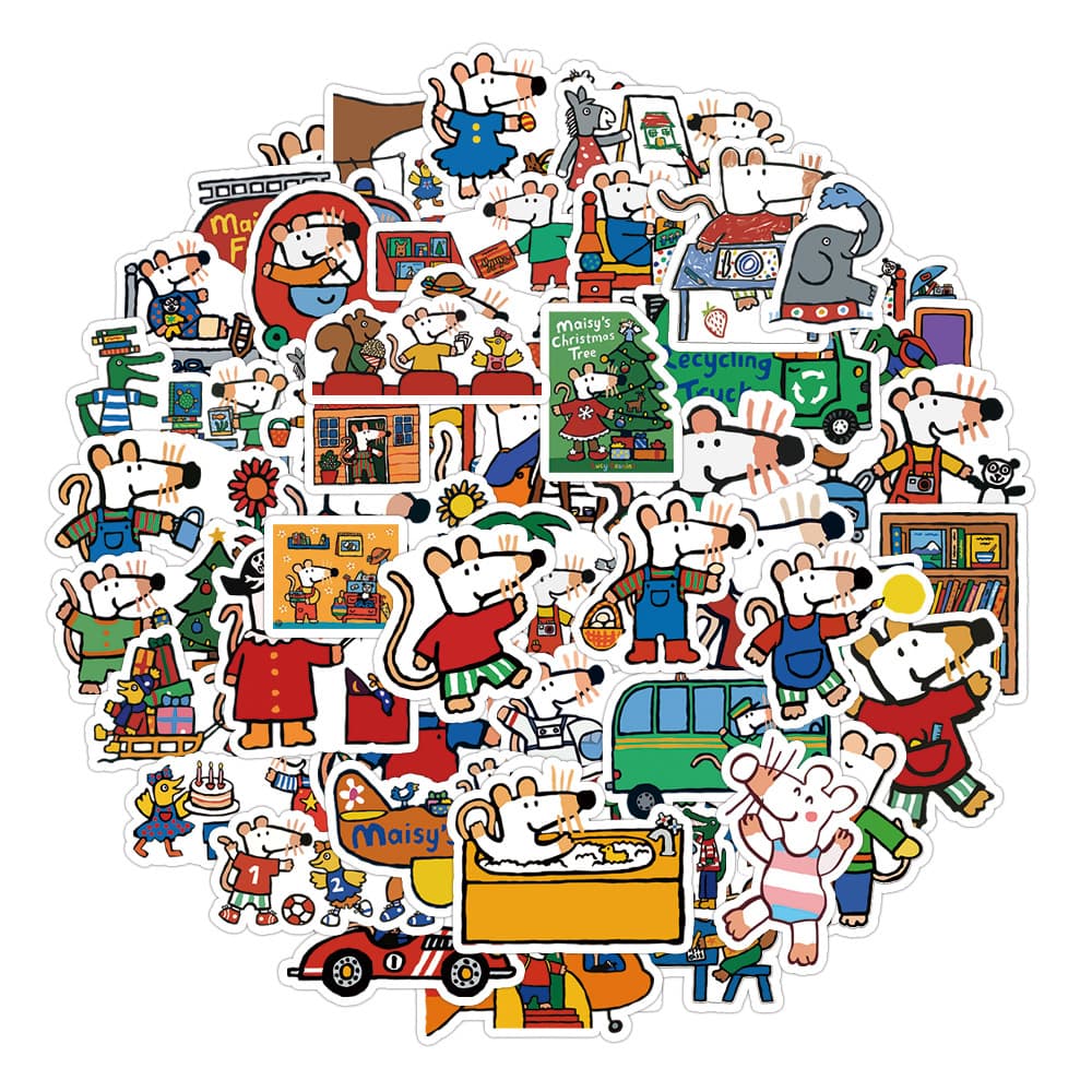 50 Sheets Maisy Mouse Cute Animal Kids Anime Waterproof Stickers Stationery Phone Case Decorative Stickers