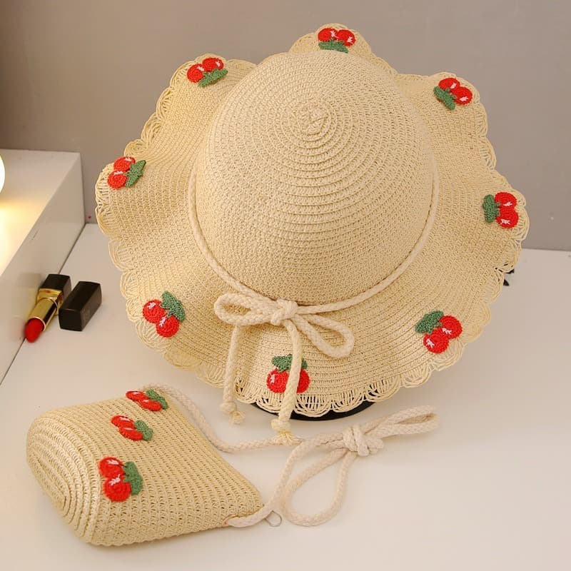 Cherry Hat Children's Zero Wallet Set Summer Sun Protection Beach Sun Hat Wholesale