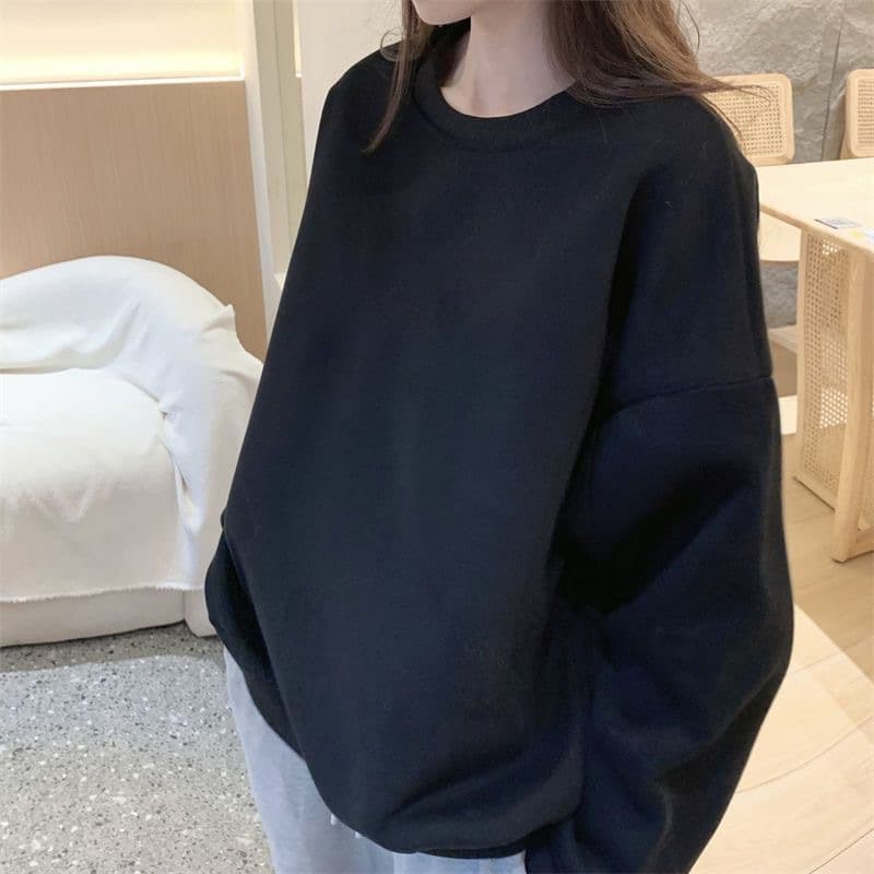 Autumn/Winter New Korean Style Black Slim Round Neck Long Sleeve T-Shirt Women Loose Inner Layering Top Couple Top