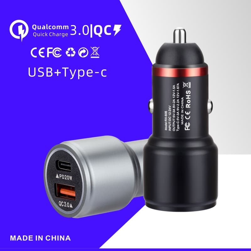 QC3.0 Mobile Phone Car Charger Universal Car Mobile Phone Charger Wholesale PD20W 2023 New Style