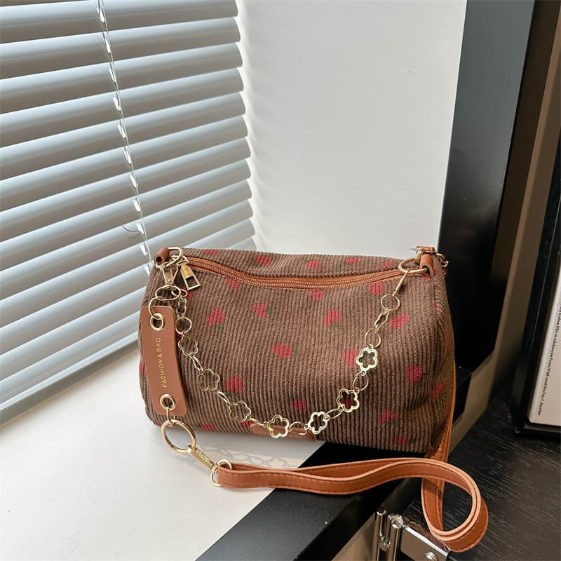 2024 New Corduroy Fresh Style Shoulder Crossbody Chain Bag Fashionable Niche Pillow Bag Commuter Underarm Women's Bag