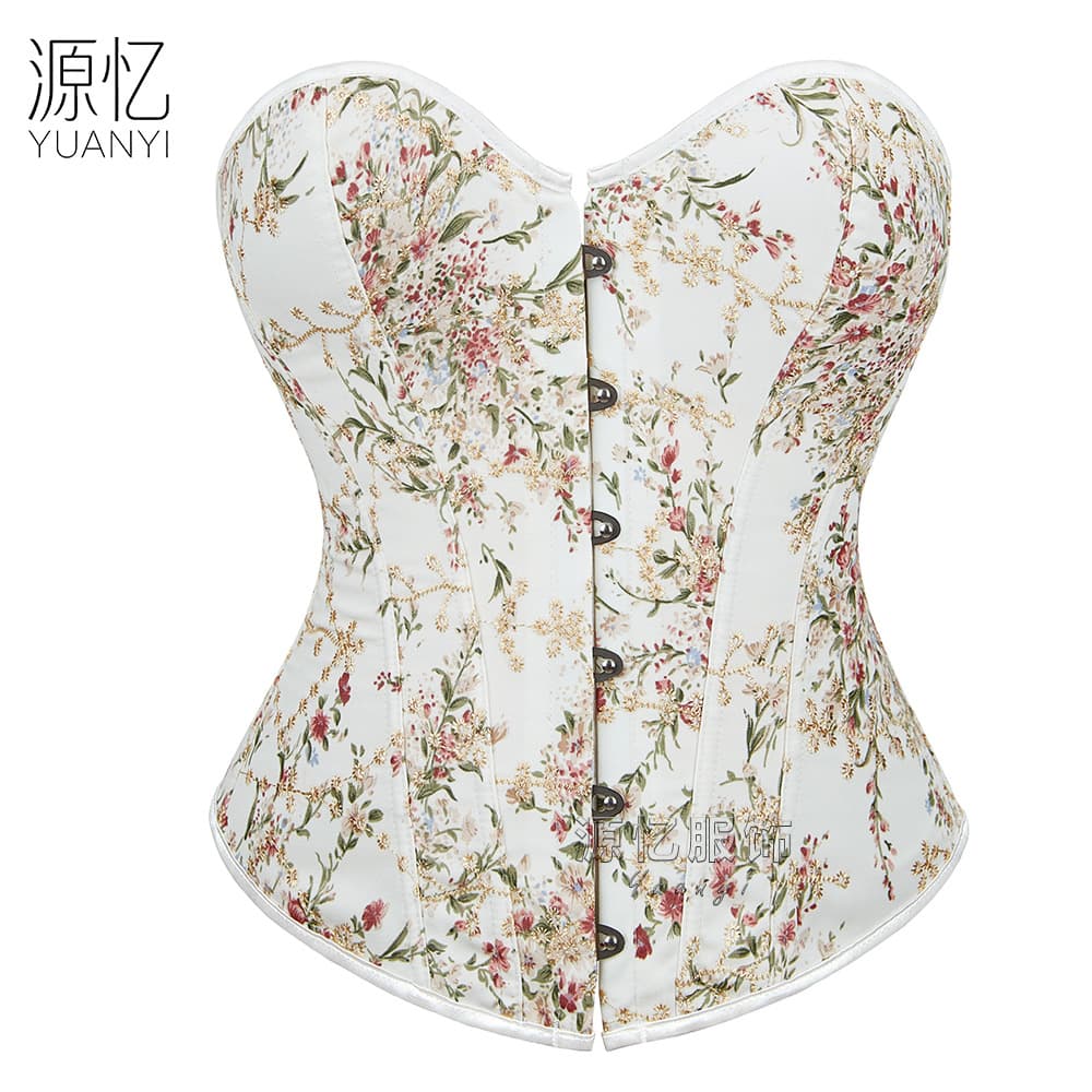 New French Countryside Style Corset Body Shaper Embroidered Fishbone Tightening Bustier Waist Support Polyester Fiber