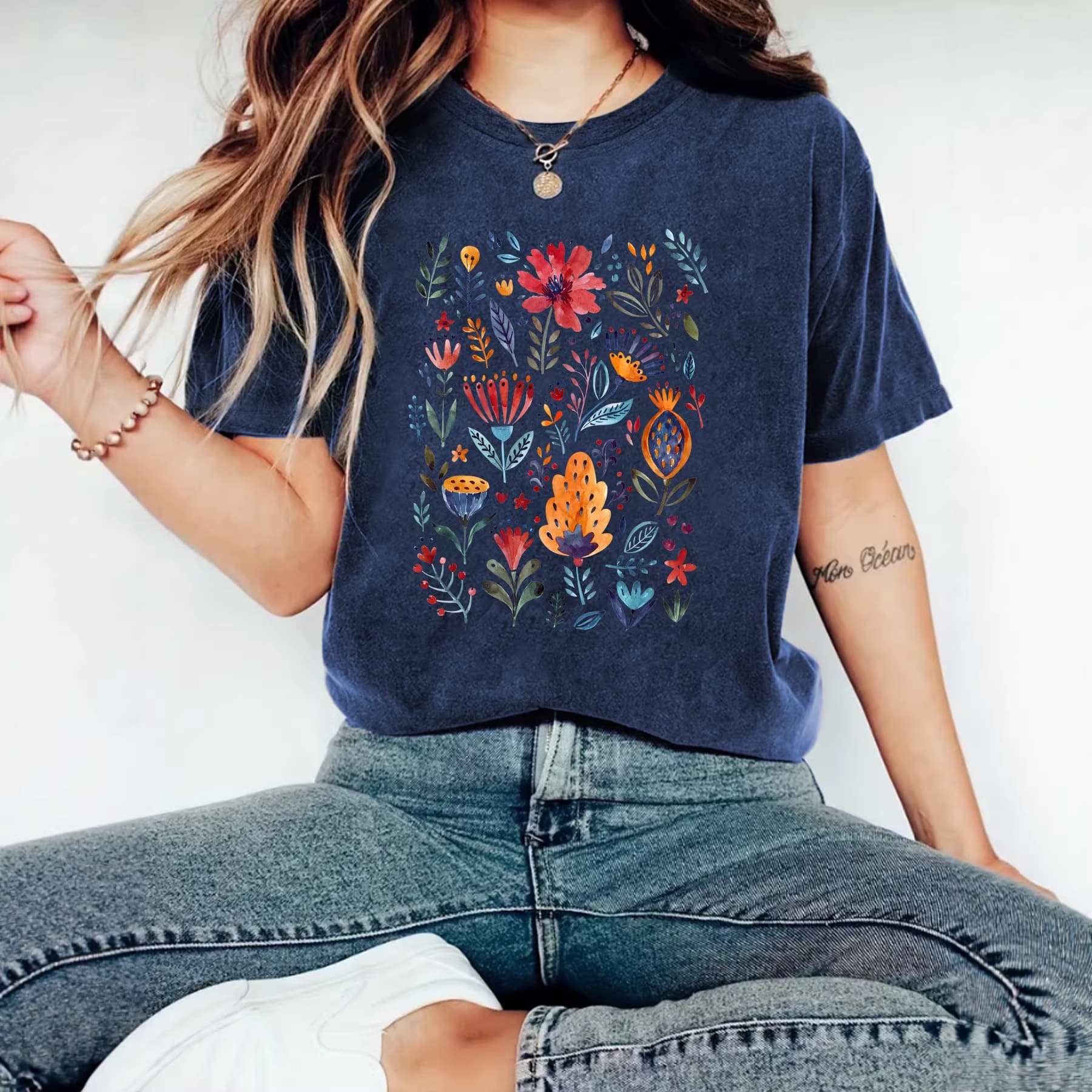 Women's Wildflower Shirt Floral T-Shirt for Flower Lovers Summer Top Premium Cross-Border Drop Shipping T-Shirt