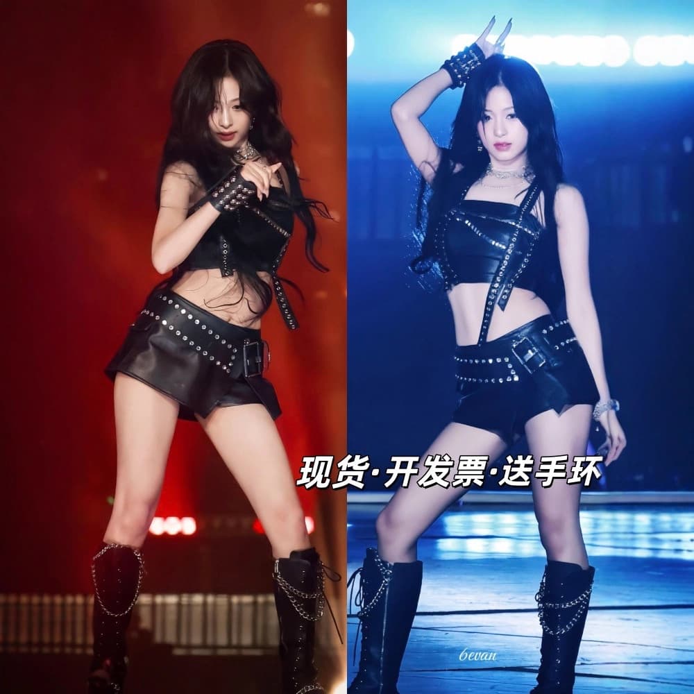 Zheng Yaxian's stage jazz dance outfit, a hot girl Y2K retro black performance suit, the same style worn by internet celebrity bloggers.