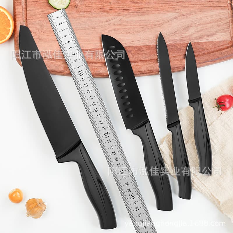 Hollow handle titanium-plated five-piece kitchen knife set stainless steel meat cleaver household sharp chef's knife Santoku knife