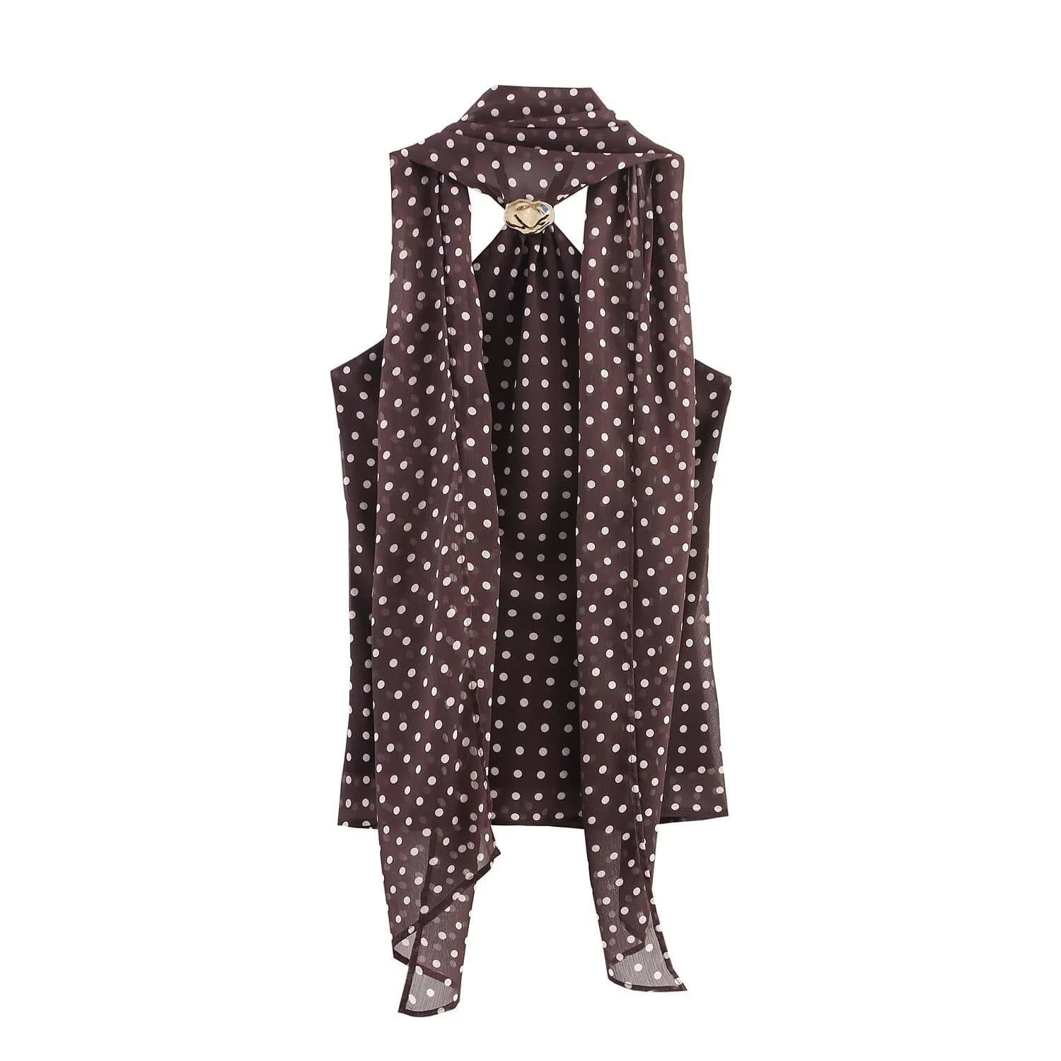 Fake Two Polka Dot Slim Fit Tops for Women
