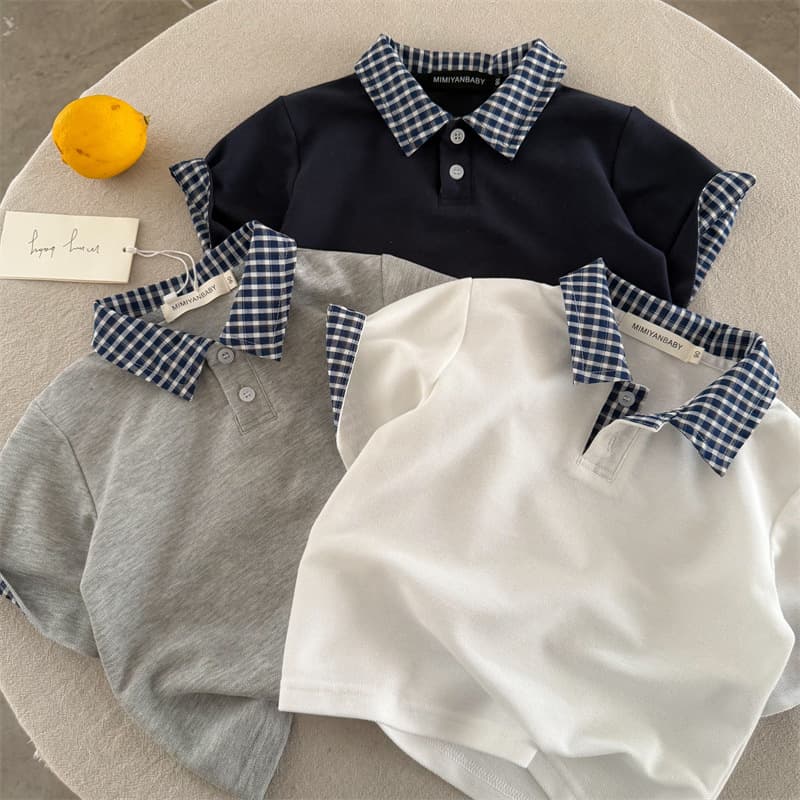 Children's Polo Shirt 2026 Squinty Eye Summer New Arrival Boys and Girls Plaid Lapel Polo Baby Versatile Short Sleeve T-Shirt