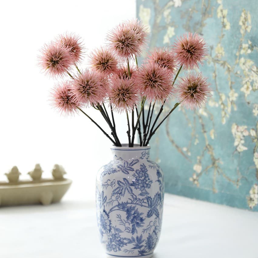 Simulated flower Eryngium dandelion fruit fake flower home decoration living room ornaments wedding flower arrangement green plant Blue Planet light luxury