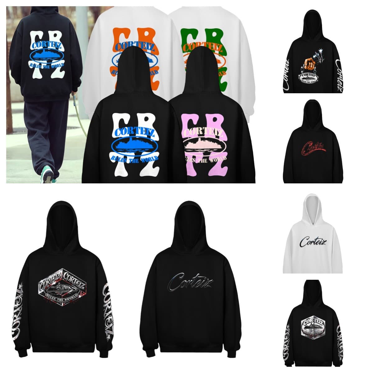 CORTEIZ Cross-Border European & American Loose Fit Youth Couple Pullover Hoodie with Fleece Lining, Commuter Casual Ins Style, In Stock