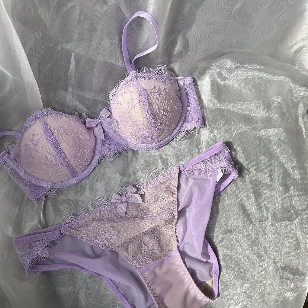 French Lace Half-Cup Bra for Women, Thin Cup, Breathable & Comfortable, Soft Underwire, Lifting & Push-Up Bra Set