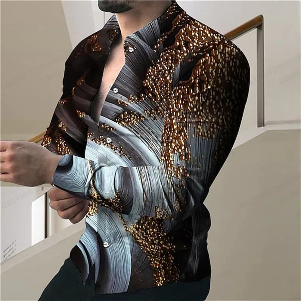 Cross-border Europe and America Spring Autumn Men's Hot Selling New Shirt Cool 3D Print Fashion Trendy Long Sleeve Men's Top