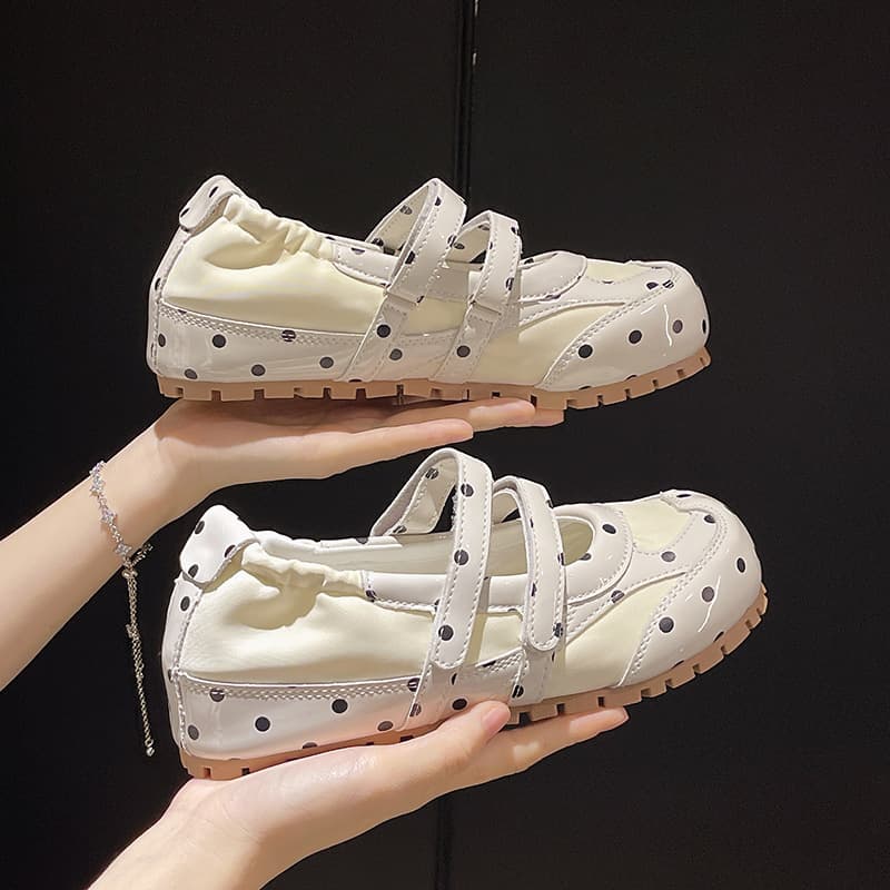 Inner Height-Increasing Polka Dot Mary Jane Shoes for Women, 2026 Spring New Style, Velcro Shallow Mouth Single Shoes, Versatile Casual Shoes