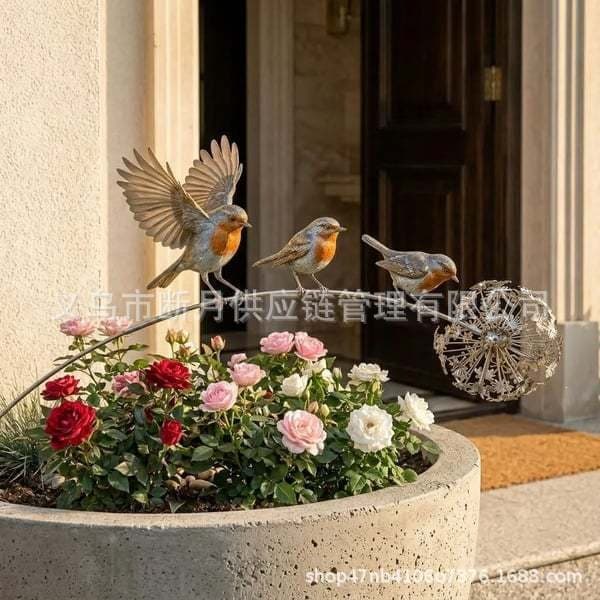 Amazon Creative Personality Portable Cute New Robin Garden Stake Bird Garden Insert