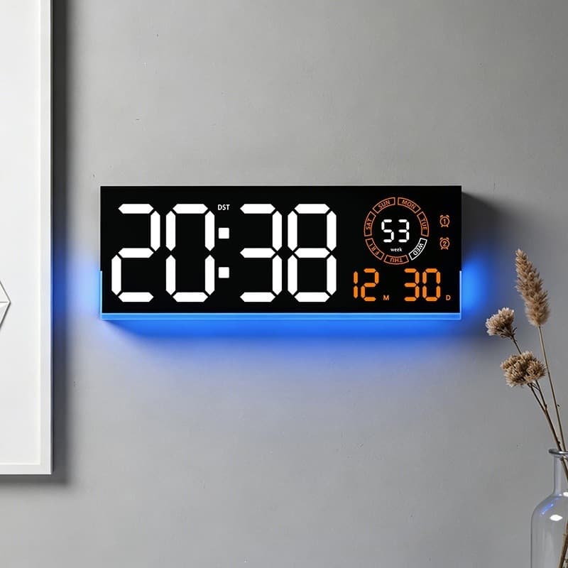 New luminous creative clock living room wall clock simple modern LED digital clock two sets of alarm clock 6696 decoration