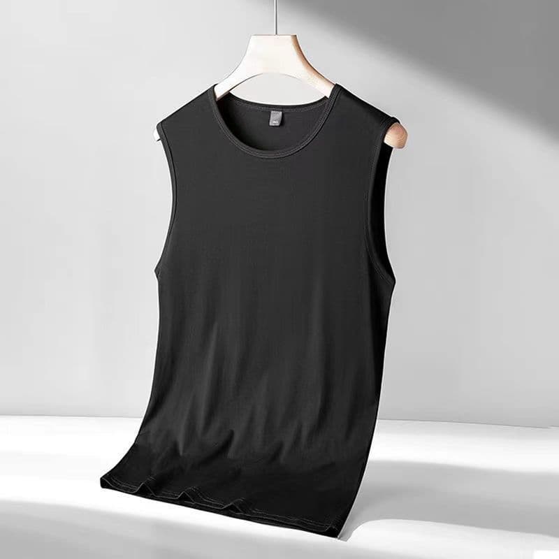 Men's Summer Ice Silk Vest Tank Top Gym Running Sleeveless T-Shirt Wide Shoulder Sports Vest