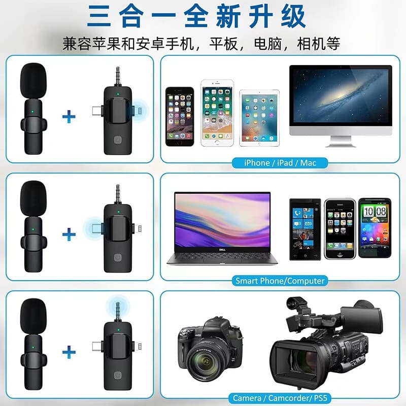 K15 Cross-border K8 One-to-Two K9 Clip-on Phone Microphone K35 Live Streaming Pickup Mic K11 Wireless Microphone K6