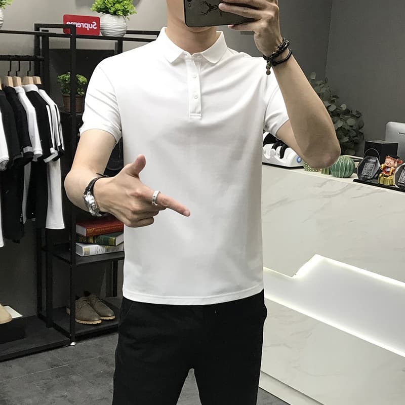 Ice silk polo shirt men's short-sleeved 2026 summer lapel T-shirt youth casual pique cotton polo shirt solid color summer wear