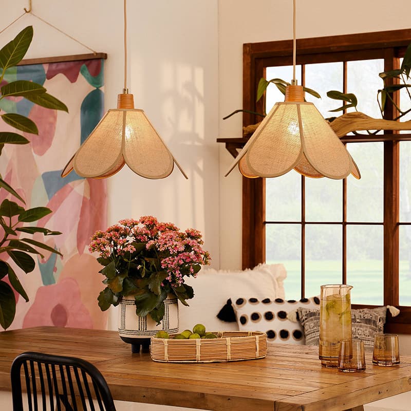 Linen Petal Dining Room Chandelier Floor Lamp Bohemian Creative Lighting Lamp Living Room Bedroom Decorative Lamp