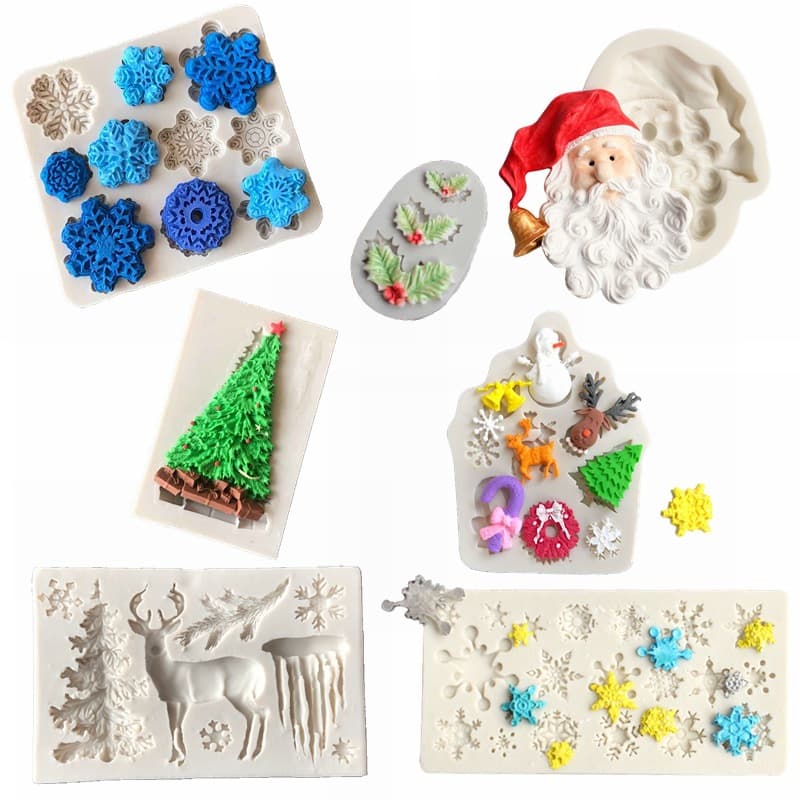 Christmas Reindeer Snowflake Christmas Leaf Series Christmas Gifts, Santa Claus Fondant Cake Silicone Mold