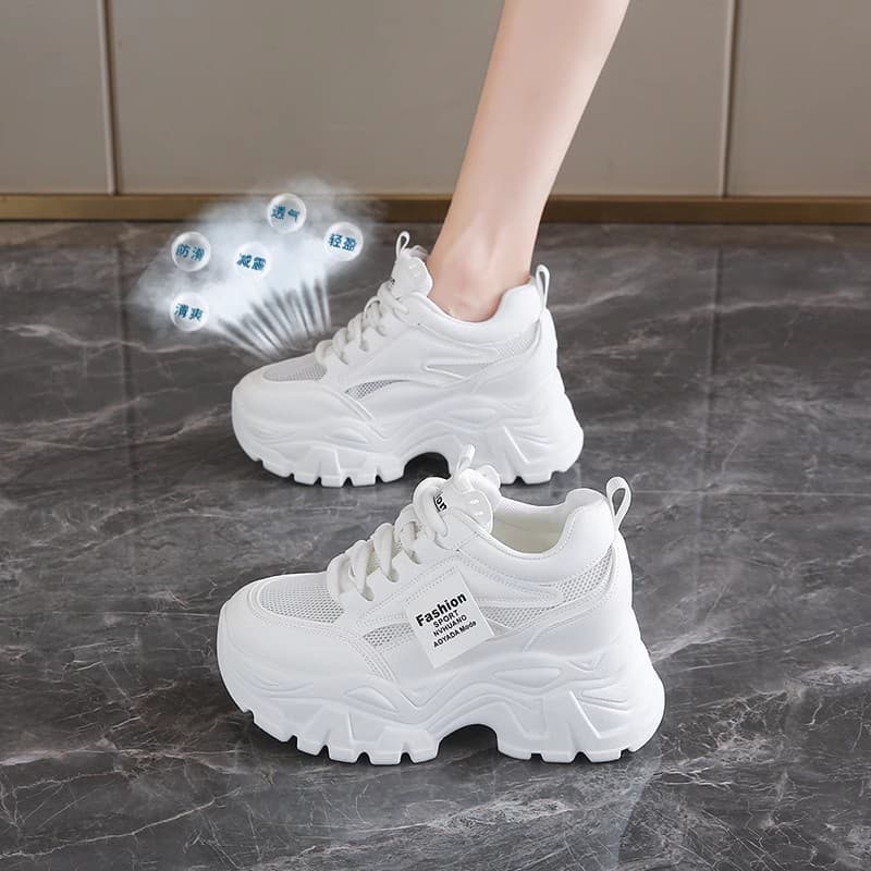 Korean version of mesh breathable dad shoes for women thick-soled versatile white shoes 2025 summer new platform soft-soled shoes