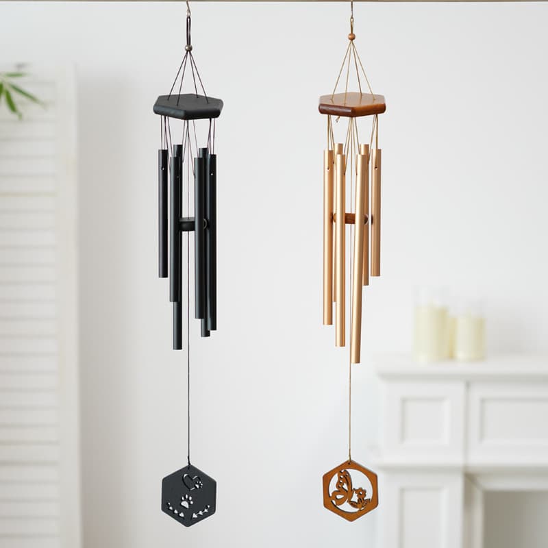 Cross-border European and American solid wood hexagonal wind chime balcony metal six-tube handicraft hanging decoration creative 26-inch home hanging decoration