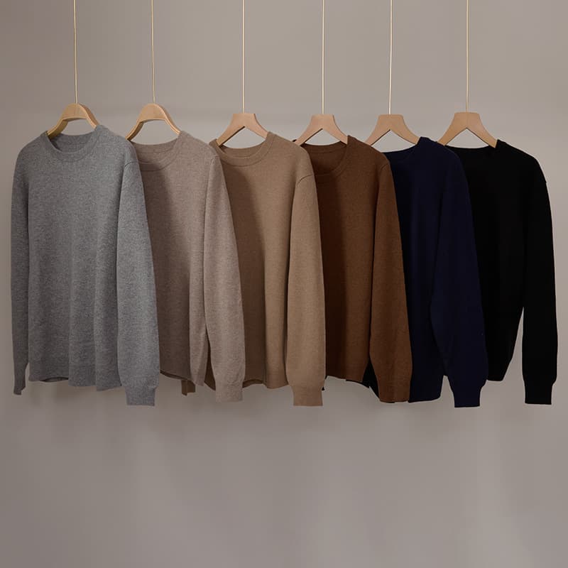 2025 New Men's Cashmere Sweater Round Neck Knit Solid Color Cashmere Pullover Casual Base Layer