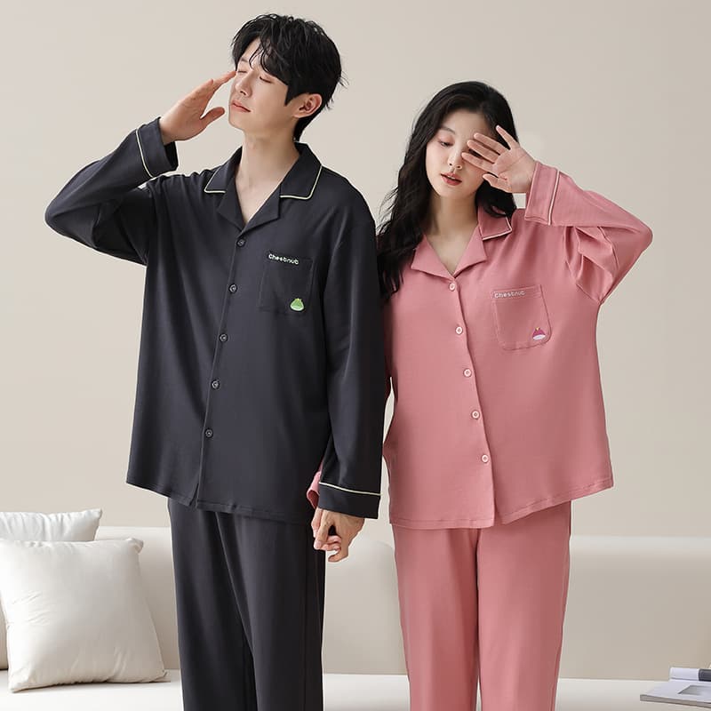 Cotton Couples Sleepwear Long Sleeve Open Cardigan Home Clothes Set for Men And Women Comfortable Casual Spring Autumn Pj