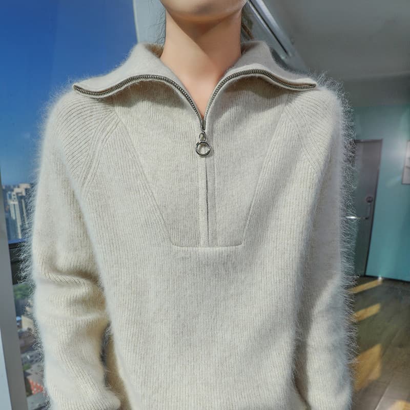 Navy Collar Mink Velvet Sweater 2024 Autumn/Winter New Women's Half-Zip Base Layer Sweet Style Short Mink Velvet Top