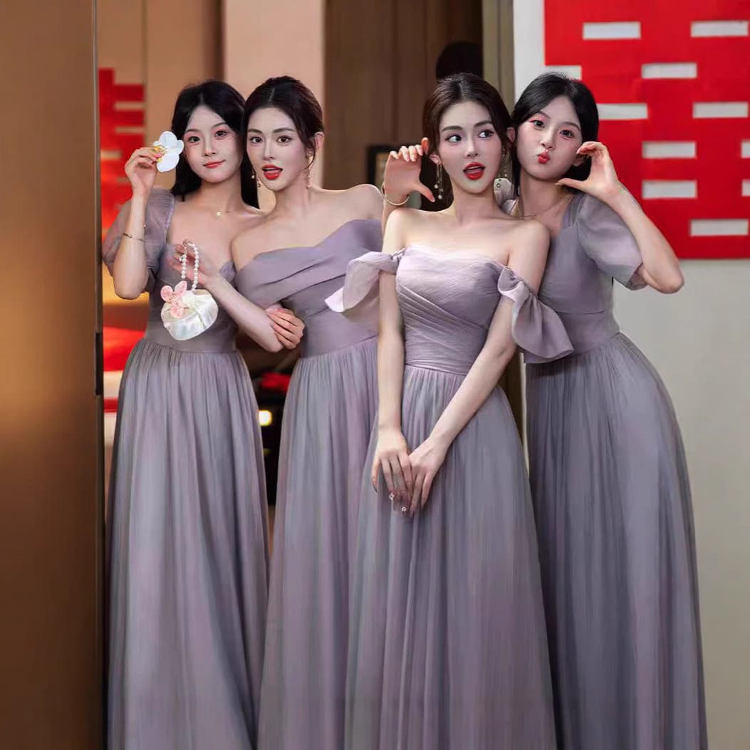 Long bridesmaid dress, 2025 new style, elegant purple, light luxury, niche style, slimming dress for bridesmaids, graduation ceremony, wedding.