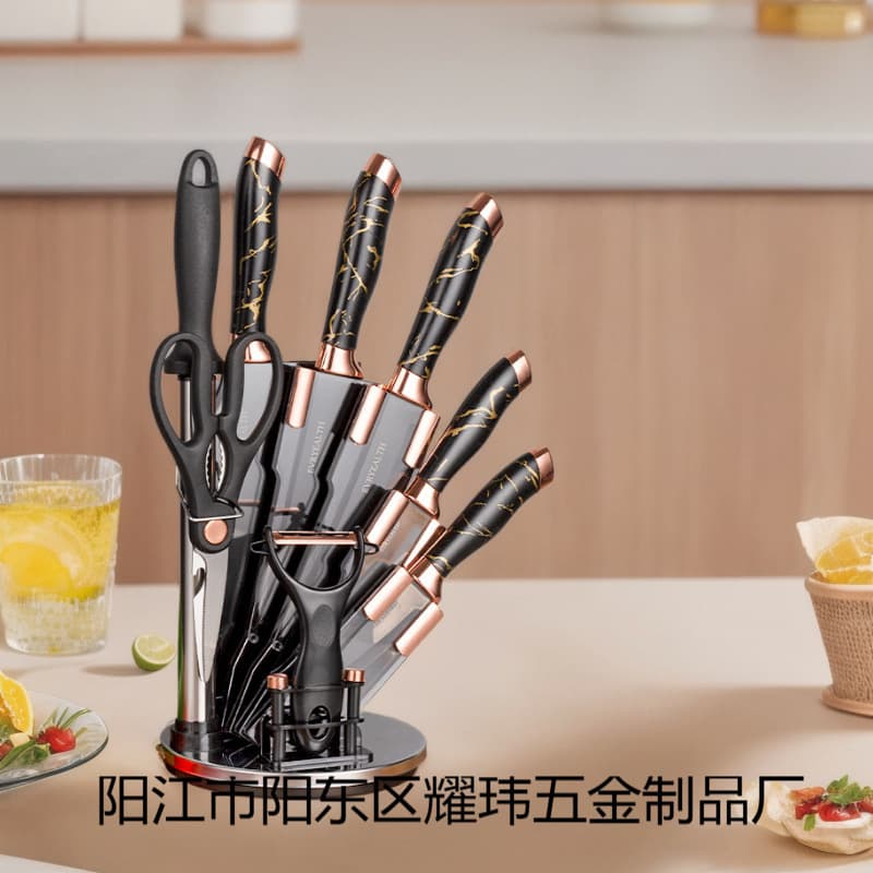 Household Stainless Steel Kitchen Knife Set 9-Piece with Slicing Knife, Fruit Knife, Kitchen Shears, and Knife Block, Direct from Factory