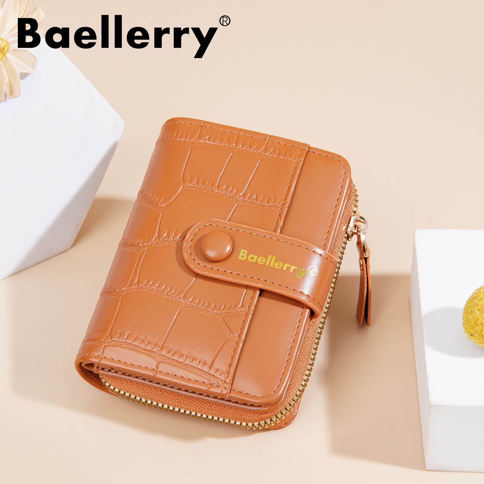 baellerry New Women's Short Wallet Fashionable Multi-Slot Zipper Coin Purse Unique Stone Texture Card Holder