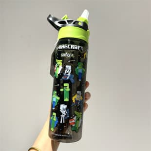 Smiggle Kids Water Bottle Green Minecraft Plastic Large Capacity Student Spray Bottle Sports Straw Cup