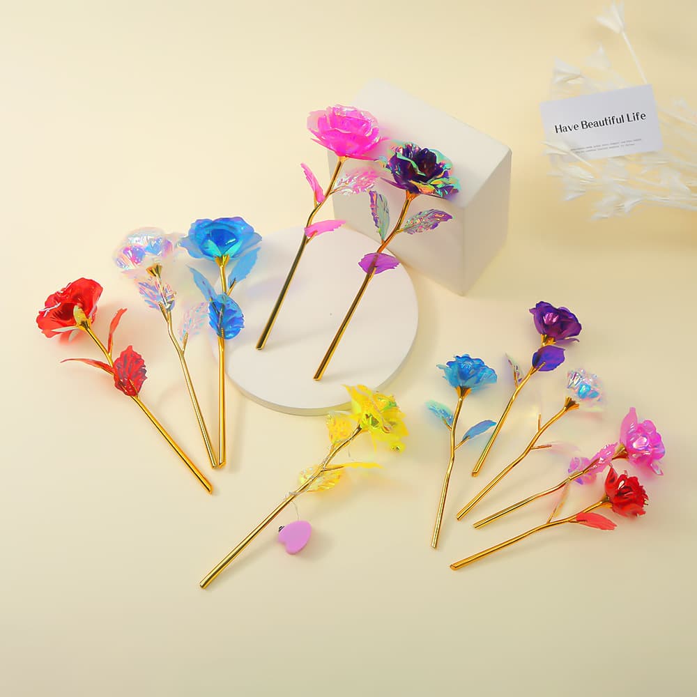 24K gold leaf rose with iridescent seven-color shimmering eternal flower, a romantic gift for Teacher's Day and graduation season.
