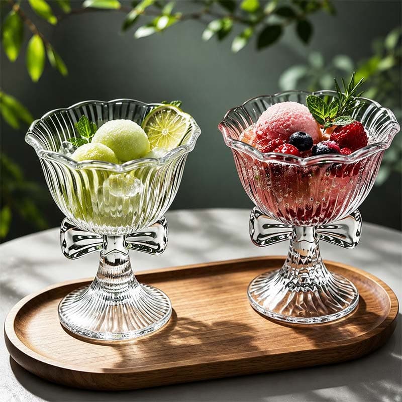 Bowknot Stemmed Glass Creative Cocktail Glass Cold Drink Juice Glass Cold Brew Coffee Cup Ice Cream Dessert Glass Cup