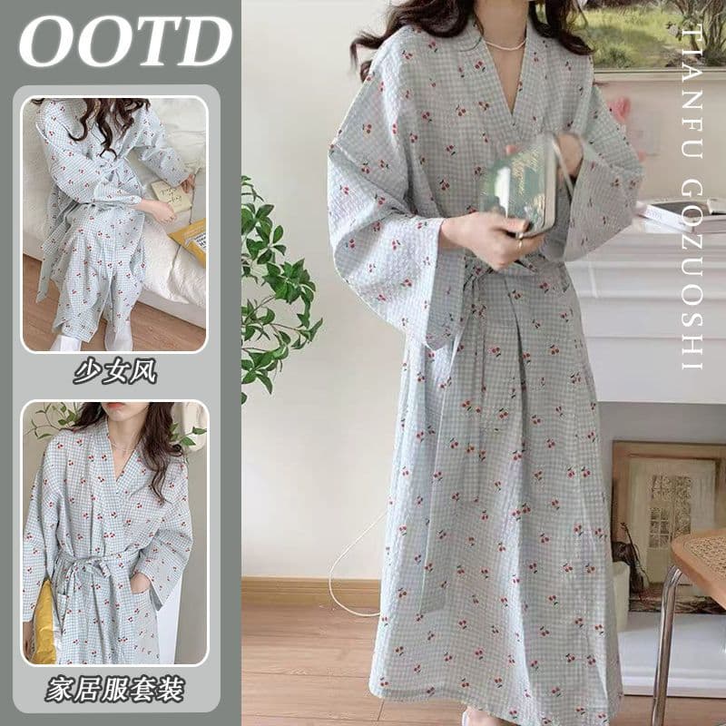 Long Sleeve Cotton-Like Women's Sleepwear Midi Dress Style Robe for Autumn Winter Comfortable Home Clothes Nightgown