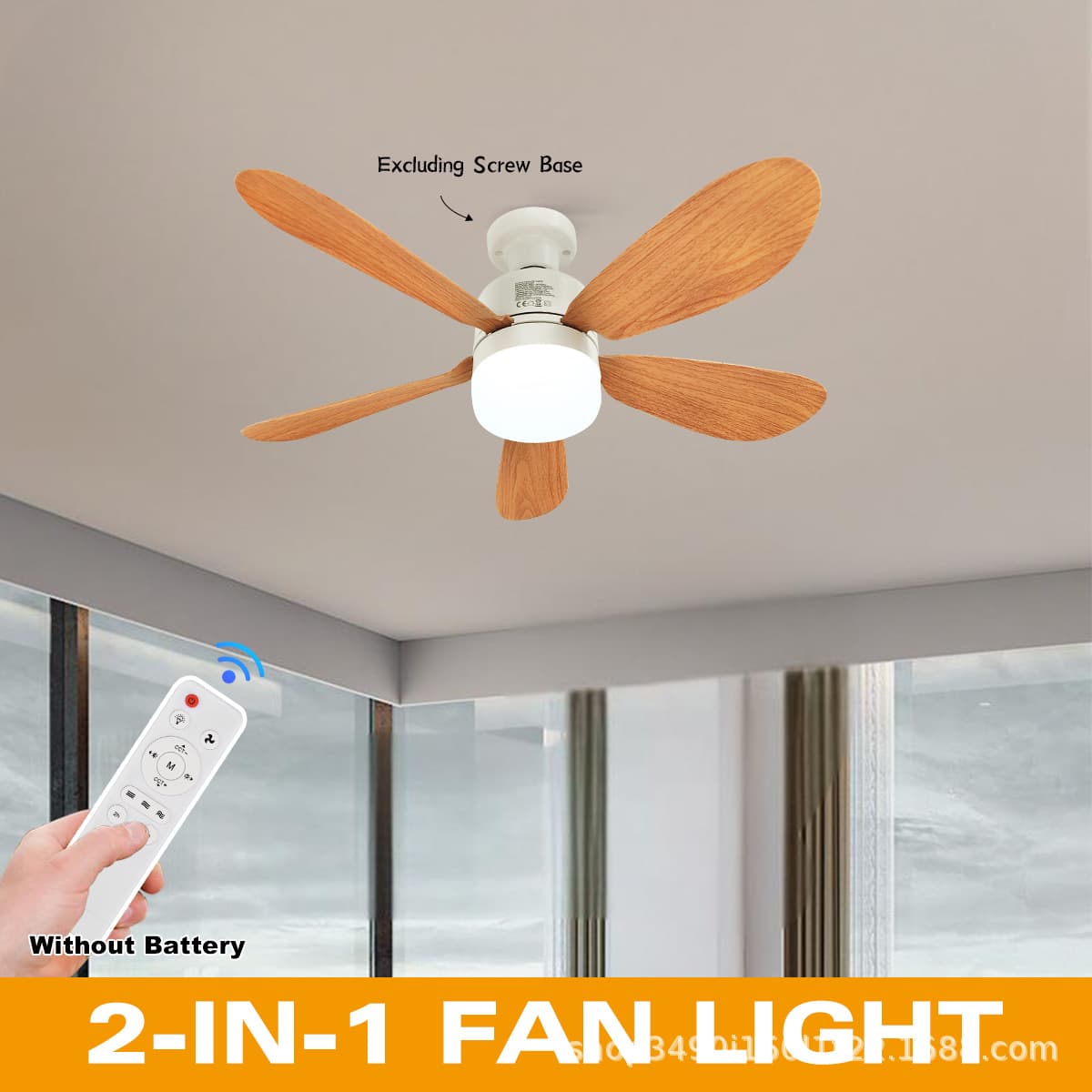 E27 Screw Base Ceiling Fan Light for Living Room Bedroom, Fan and Light Integrated, Faux Wood Fan Light