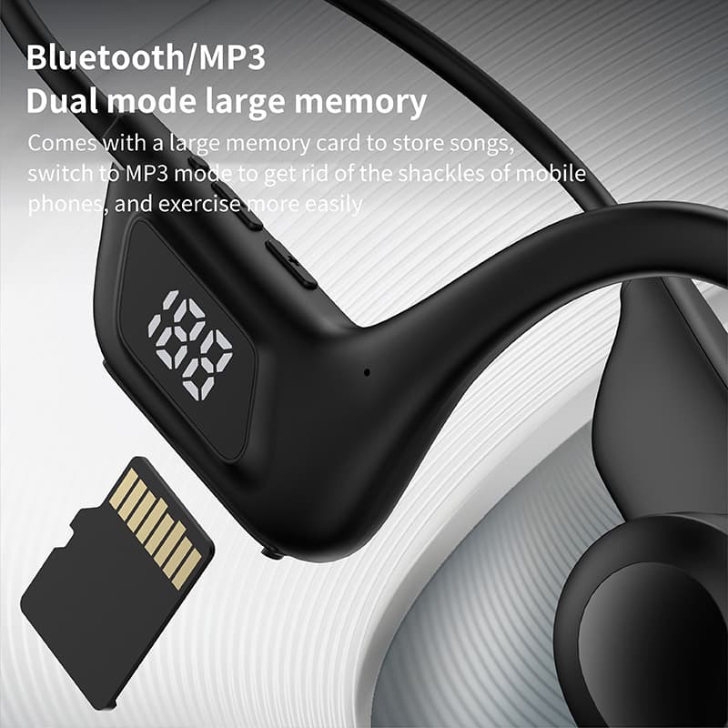 New Air Conduction Bluetooth Earphone V5.3 with Memory Card Slot, Digital Display, Clip-on Sports Earphone, Waterproof, Wholesale Factory