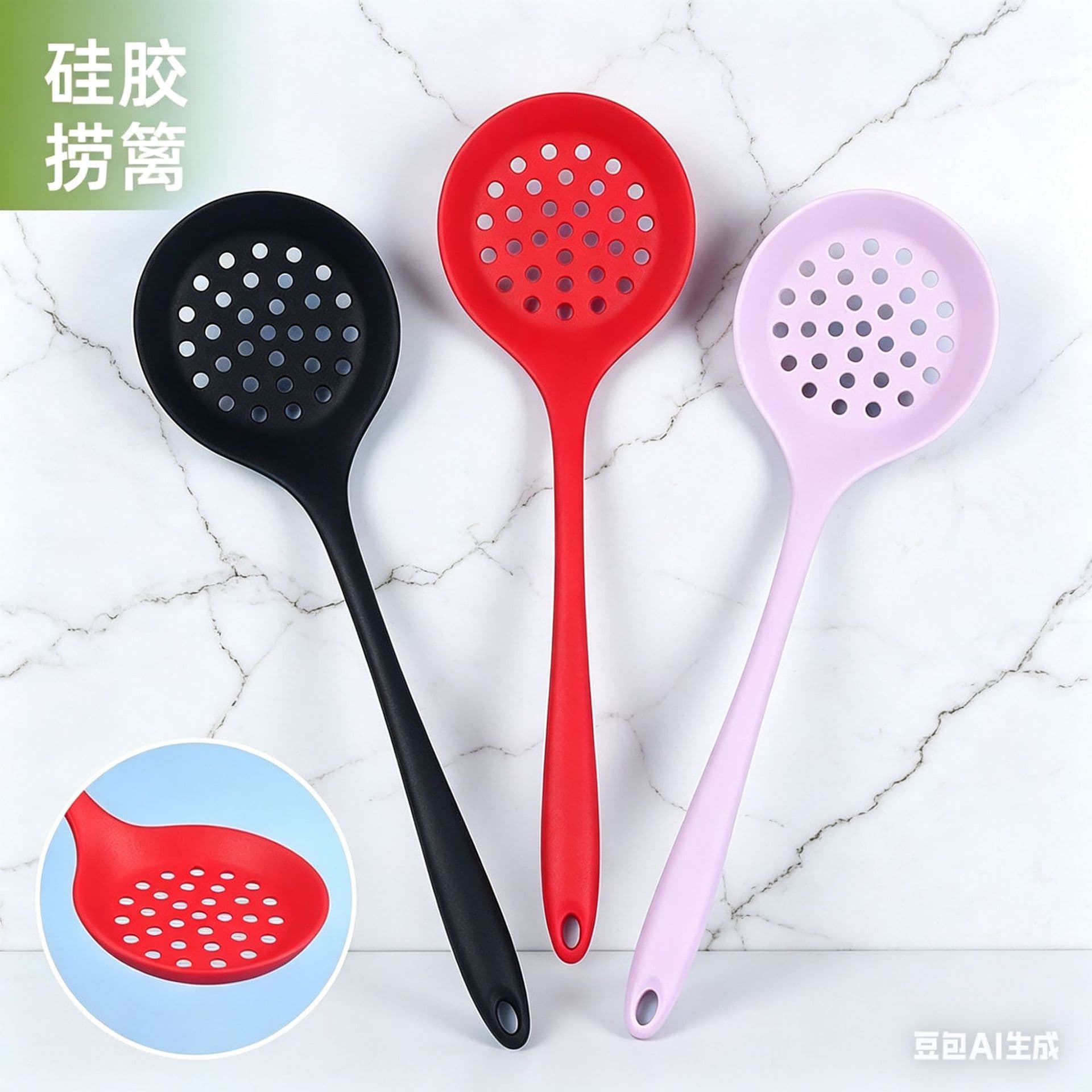 Silicone Kitchen Strainer Skimmer, High Temperature Resistant Oil Filter Spoon, Soup Spoon, Household Colander Spoon, Kitchen Cooking Utensil, Factory Stock