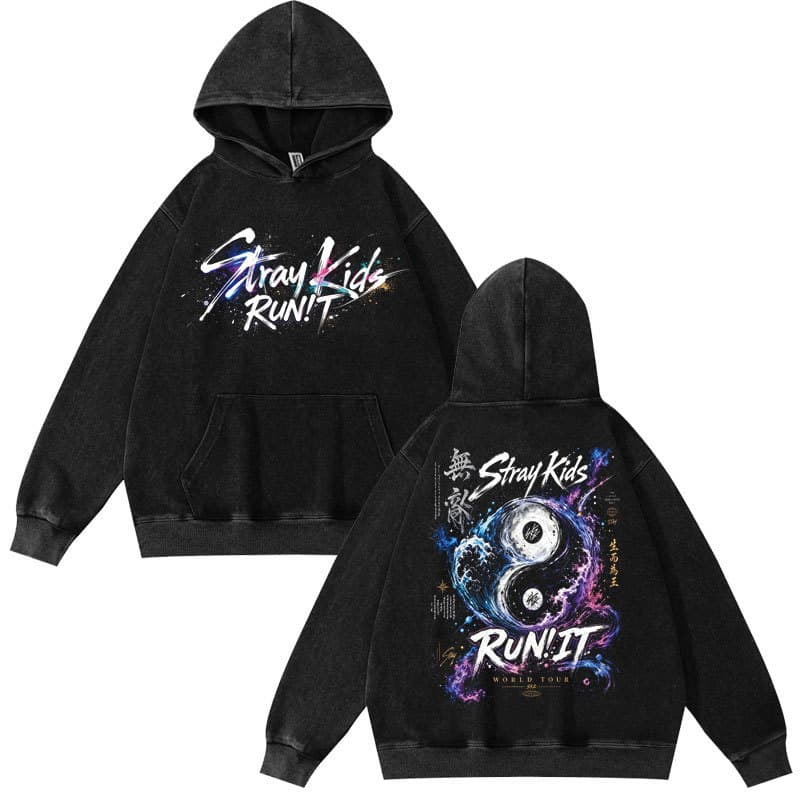 2026 Stray Kids World Tour Run It SKZ Washed Hoodie Sweatshirt Top